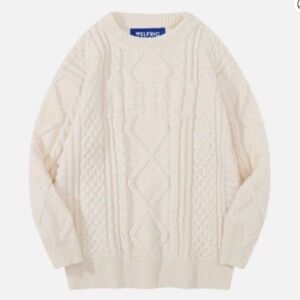 AELFRIC EDEN SOLID CABLE STITCH SWEATER, Cream, Size XS,NWT